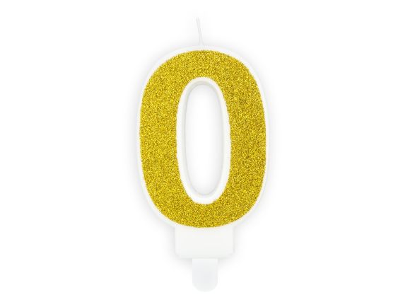 PARTYDECO Narozeninová zlatá glitrová svíčka číslo 0