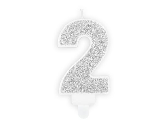PARTYDECO Narozeninová stříbrná glitrová svíčka číslo 2