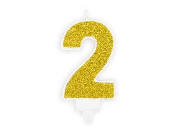 PARTYDECO Narozeninová zlatá glitrová svíčka číslo 2