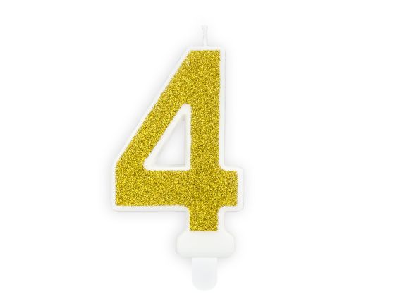 PARTYDECO Narozeninová zlatá glitrová svíčka číslo 4