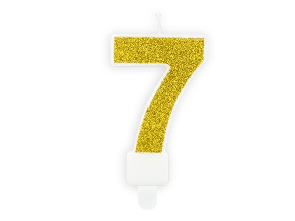 PARTYDECO Narozeninová zlatá glitrová svíčka číslo 7
