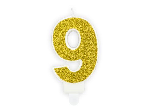 PARTYDECO Narozeninová zlatá glitrová svíčka číslo 9