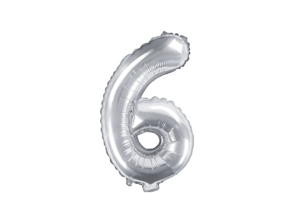 Partydeco Foliová číslice 6 - stříbrná - 35cm