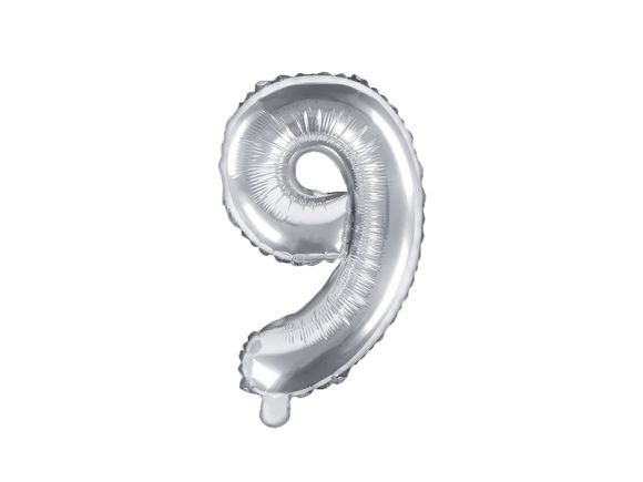 Partydeco Foliová číslice 9 - stříbrná - 35cm