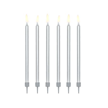 PARTYDECO Svíčky dortové stříbrné 12,5 cm