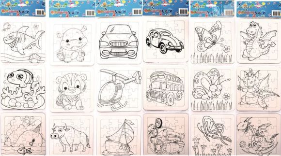 Puzzle k vymalování, sada 3ks mix motivů  3x135x135