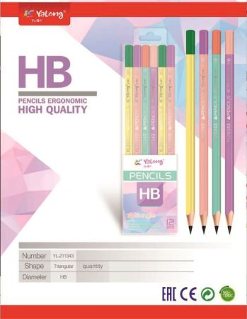 Tužky grafitové trojhranné (pastel) HB YL211343 balení 12ks