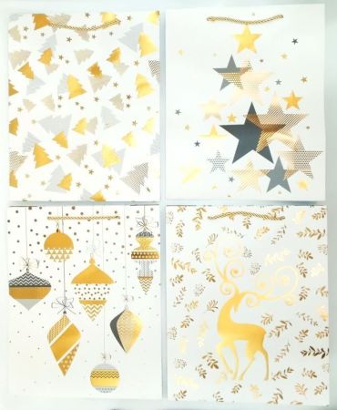 Dárková taška vánoční White Laser Gold M 26x32s10cm