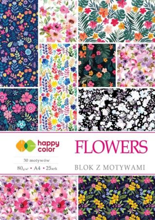Efektní blok s motivy FLOWERS, A4, 80 g / m2, 15 listů, 25 motivů, Happy Color