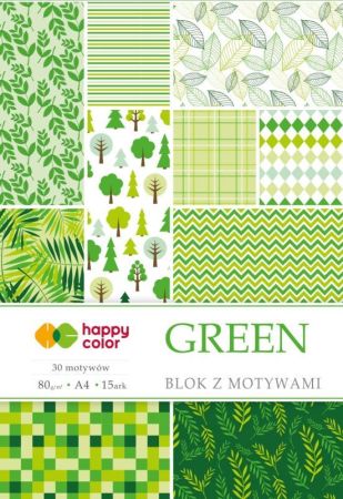 Efektní blok s motivy GREEN, A4, 80 g / m2, 15 listů, 30 motivů, Happy Color
