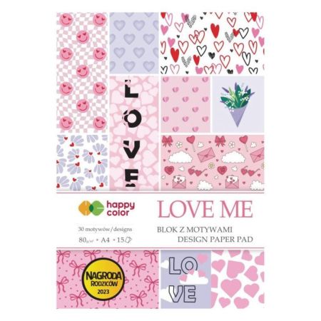 Bloky s motivy LOVE ME, A4, 80 g / m2, 15 listů, 30 motivů, Happy Color