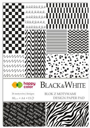 Bloky s motivy BLACK/WHITE, A4, 80 g / m2, 15 listů,  26 motivů, Happy Color