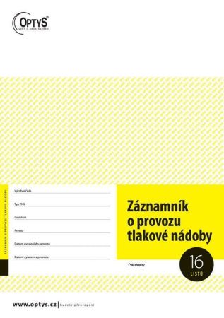 Záznamník o provozu tlakové nádoby A4 1236
