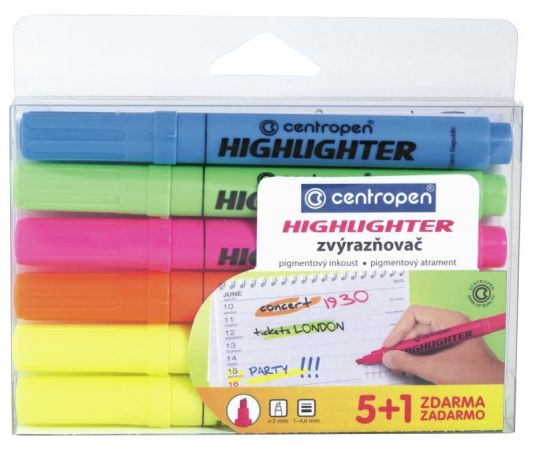 Zvýrazňovač Centropen 8552 5+1 sada