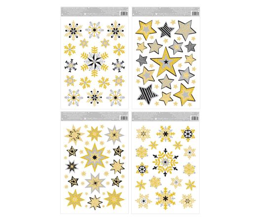 Okenní fólie vánoční - s glitry hvězdy a vločky 20 x 30cm Okenní fólie vánoční - s glitry hvězdy a vločky 20 x 30cm