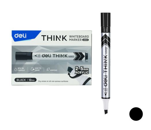 Popisovač DELI EU00220 černý zkosený stíratelný (8569) Popisovač DELI EU00220 černý zkosený stíratelný (8569)