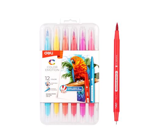 Fix oboustranný DELI štětečkový + liner 12 barev Color Emotion EC151-12