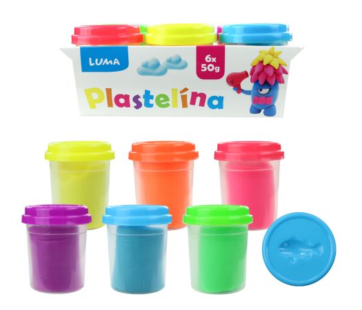 Plastelína LUMA měkká kelímek 6 x 50g NEON