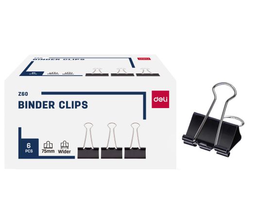 Binder clip 75mm, 6ks DELI EZ60 Binder clip 75mm, 6ks DELI EZ60