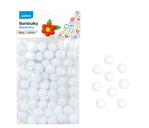 Bambulky bílé, 60ks 15mm LUMA Bambulky bílé, 60ks 15mm LUMA