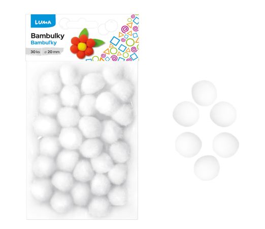 Bambulky bílé, 30ks 20mm LUMA Bambulky bílé, 30ks 20mm LUMA