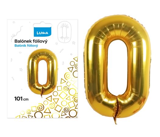 Balónek fóliový č. 0 ZLATÝ 101cm LUMA Balónek fóliový č. 0 ZLATÝ 101cm LUMA