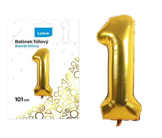Balónek fóliový č. 1 ZLATÝ 101cm LUMA Balónek fóliový č. 1 ZLATÝ 101cm LUMA