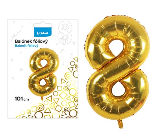 Balónek fóliový č. 8 ZLATÝ 101cm LUMA Balónek fóliový č. 8 ZLATÝ 101cm LUMA