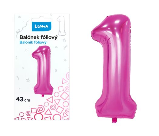 Balónek fóliový č. 1 RŮŽOVÝ 43cm LUMA Balónek fóliový č. 1 RŮŽOVÝ 43cm LUMA