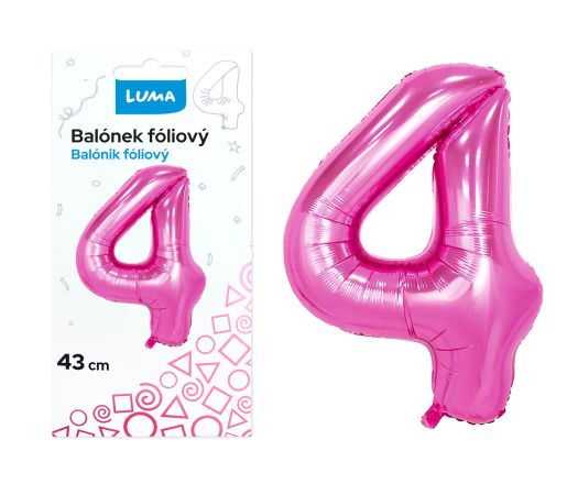 Balónek fóliový  č. 4  RŮŽOVÝ 43cm LUMA