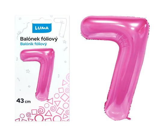 Balónek fóliový č. 7 RŮŽOVÝ 43cm LUMA Balónek fóliový č. 7 RŮŽOVÝ 43cm LUMA