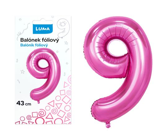 Balónek fóliový č. 9 RŮŽOVÝ 43cm LUMA Balónek fóliový č. 9 RŮŽOVÝ 43cm LUMA