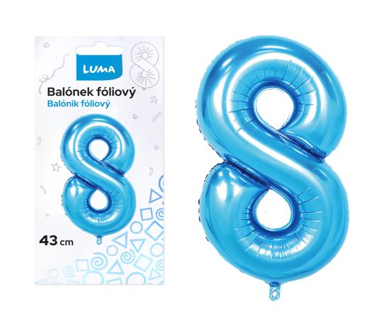 Balónek fóliový č. 8 MODRÝ 43cm LUMA Balónek fóliový č. 8 MODRÝ 43cm LUMA