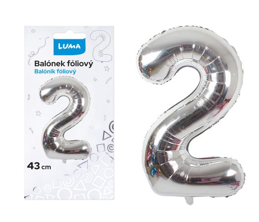 Balónek fóliový  č. 2  STŘÍBRNÝ 43cm LUMA