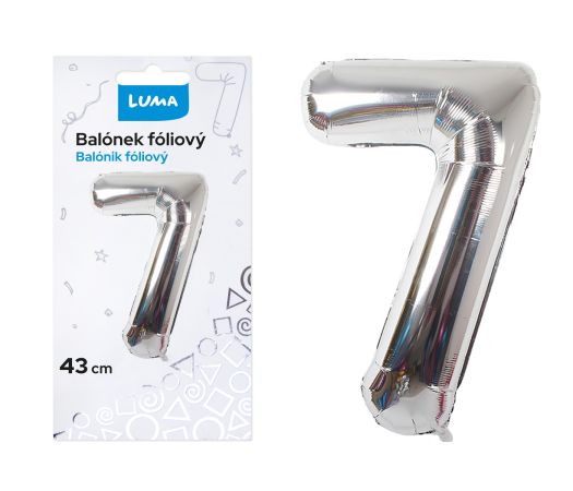 Balónek fóliový č. 7 STŘÍBRNÝ 43cm LUMA Balónek fóliový č. 7 STŘÍBRNÝ 43cm LUMA