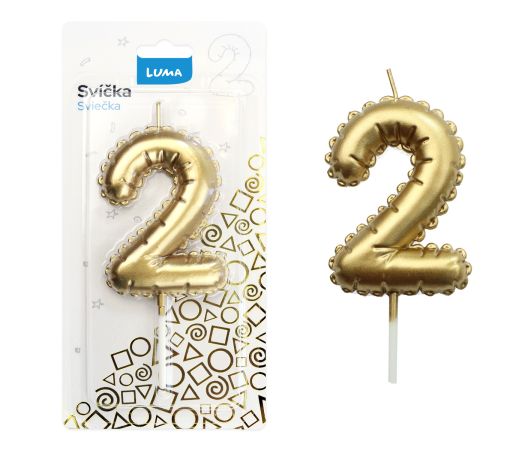 Svíčka č. 2 balónek ZLATÝ LUMA Svíčka č. 2 balónek ZLATÝ LUMA