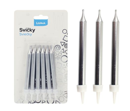 Svíčka 12ks, METAL stříbrná LUMA Svíčka 12ks, METAL stříbrná LUMA