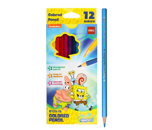 Pastelky šestihranné 12 barev SPONGEBOB DELI EC133-12 Pastelky šestihranné 12 barev SPONGEBOB DELI EC133-12