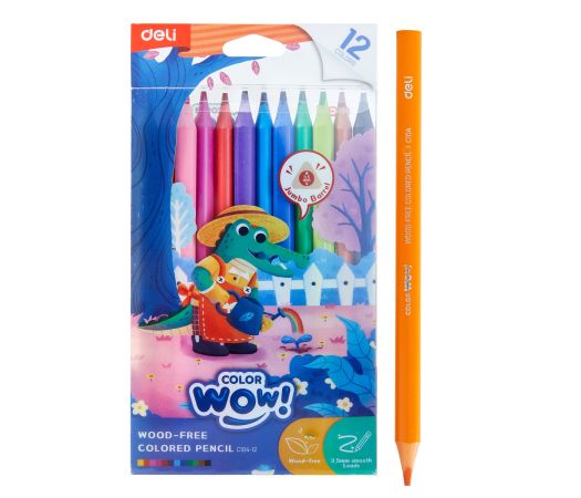 Pastelky DELI bezdřevé trojhranné JUMBO 12 barev WOW EC104-12 Pastelky DELI bezdřevé trojhranné JUMBO 12 barev WOW EC104-12