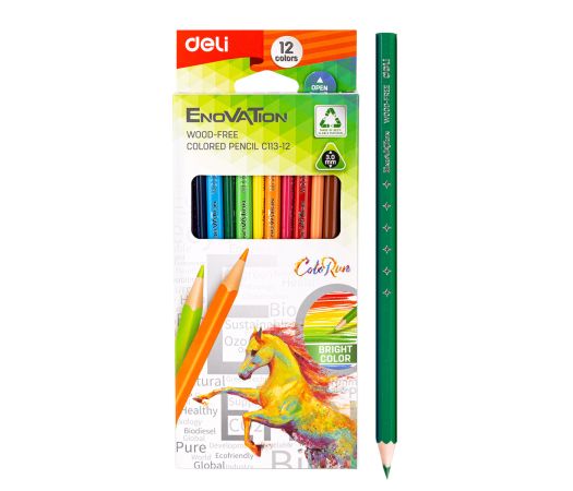 Pastelky DELI bezdřevé trojhranné 12 barev Enovation EC113-12 Pastelky DELI bezdřevé trojhranné 12 barev Enovation EC113-12