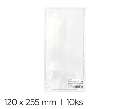 Sáček celofán 120 x 255mm, křížové dno 10ks LUMA Sáček celofán 120 x 255mm, křížové dno 10ks LUMA