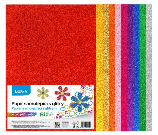 Papír barevný BIO GLITR A4 mix, 10l samolepící LUMA