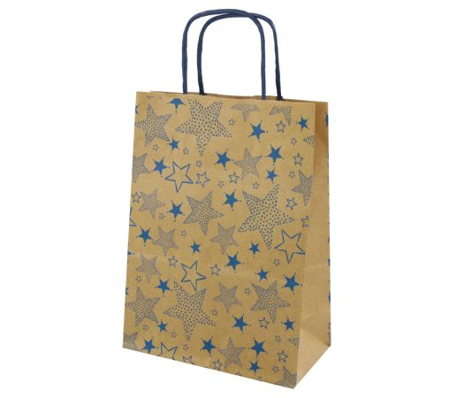 Taška vánoční kraft 26 x 36 x 12cm, modré hvězdy Taška vánoční kraft 26 x 36 x 12cm, modré hvězdy