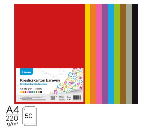 Kreslící karton barevný A4, 50l LUMA