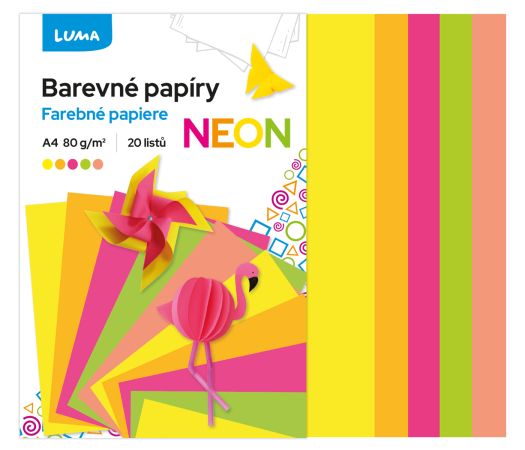 Papír barevný složka A4, 20l NEON LUMA Papír barevný složka A4, 20l NEON LUMA
