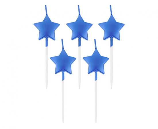 Dortové svíčky pikery - hvězdičky modré 5 ks