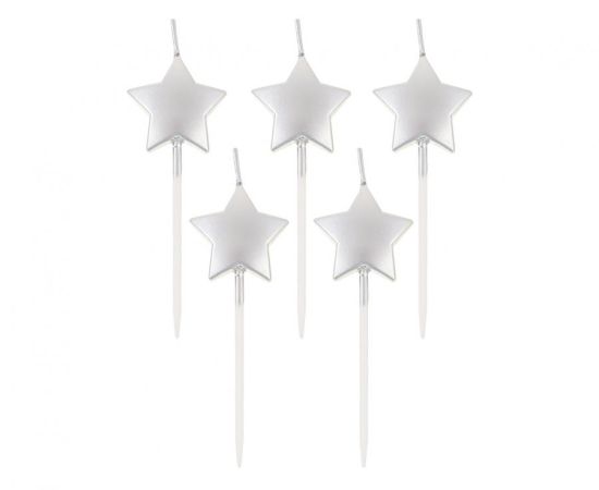Dortové svíčky pikery - hvězdičky stříbrné 5 ks