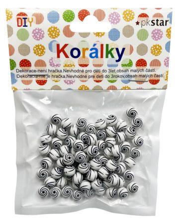 Korálky plastové černo-bílé spirálky 8 mm