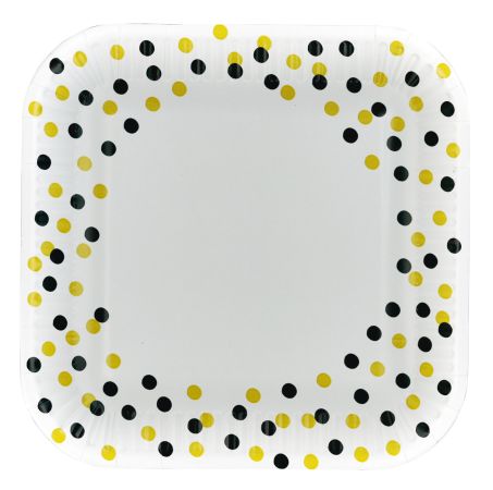 Papírový talíř hranatý Confetti Gold Black