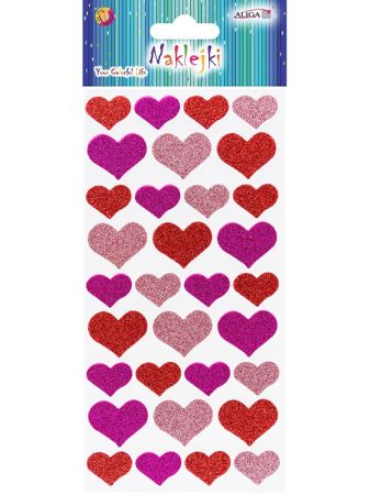 Samolepky pěnové - srdíčka s brokátem